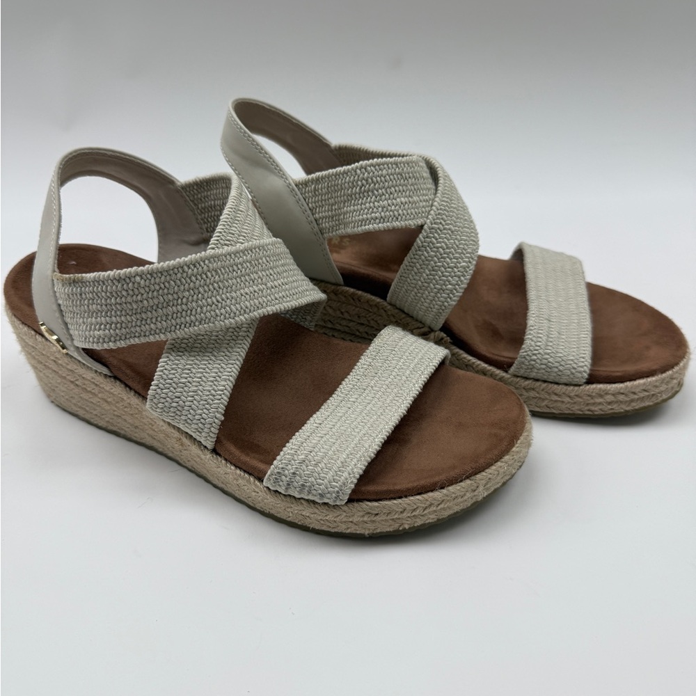 Skechers Cream and Brown Wedge Shoes with Elastic Straps